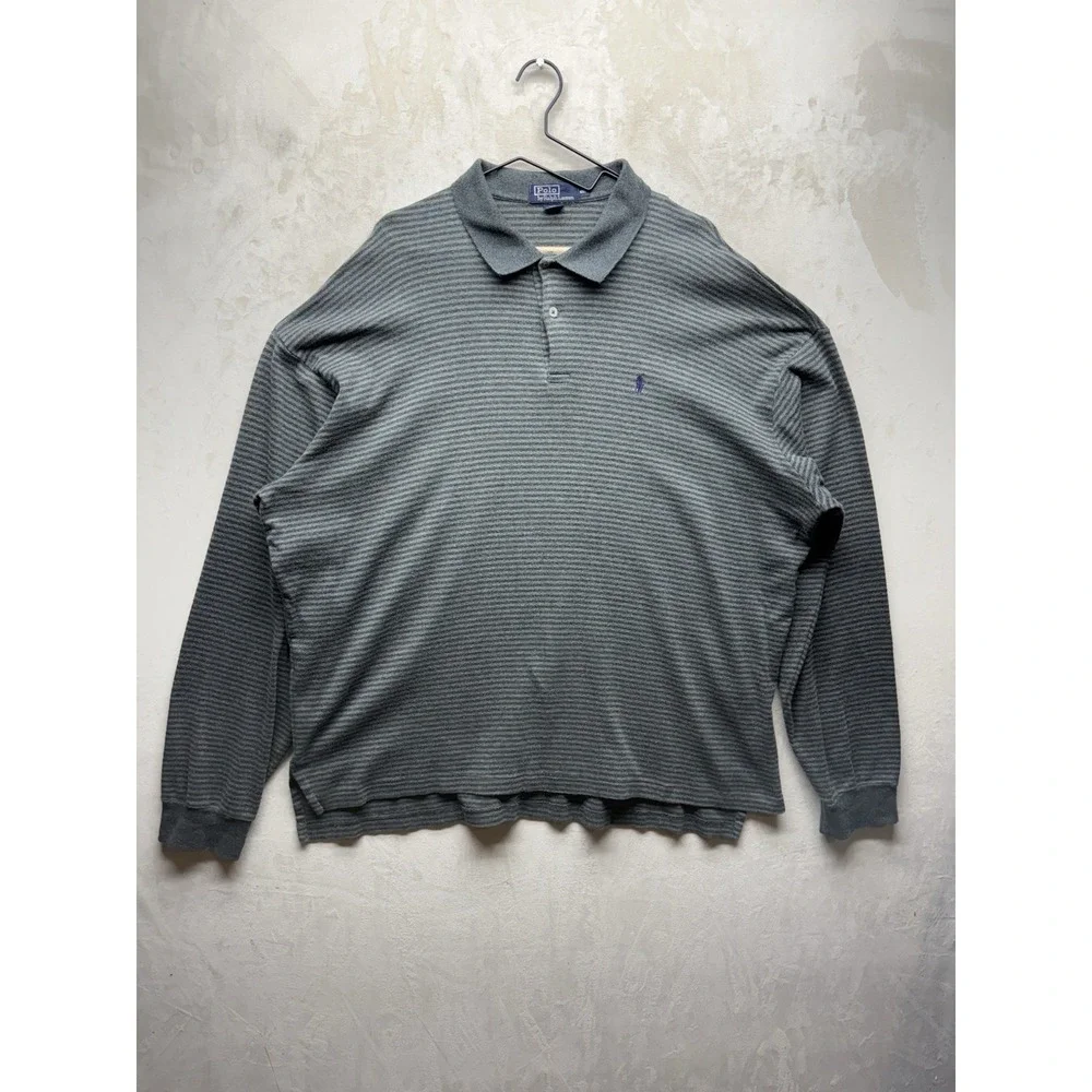 VTG 90s Polo Ralph Lauren Shirt Mens XXL Gray Micro Stripe Long Sleeve Cotton